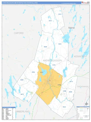 Lewiston-Auburn Metro Area Business Reference style ZIP Code wall map