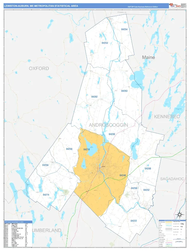Lewiston-Auburn Metro Area ZIP Code Wall Map, Business Reference style