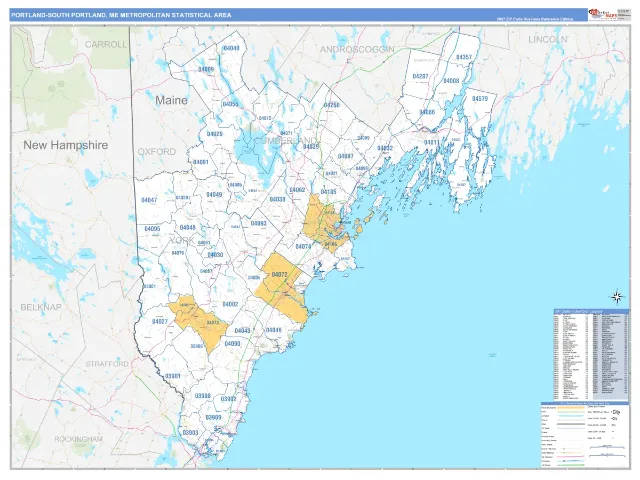 Portland-South Portland Metro Area ZIP Code Wall Map, Business Reference style