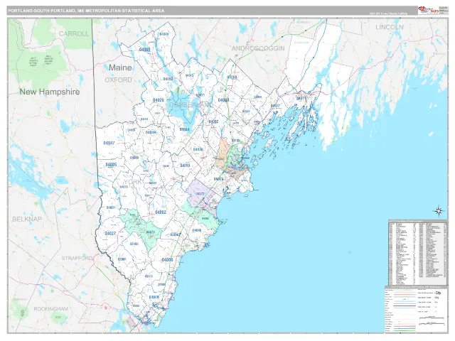 Portland-South Portland Metro Area ZIP Code Wall Map, Classic style