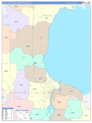 Bay City Metro Area ColorCast style ZIP Code wall map