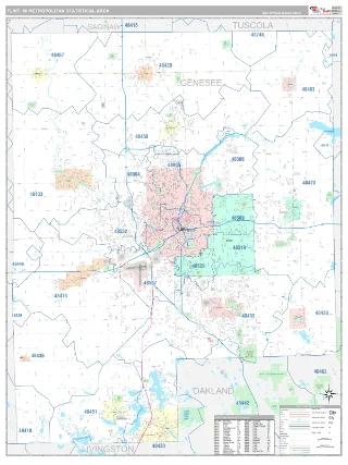 Flint Metro Area Classic style ZIP Code wall map