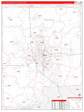 Flint Metro Area RedLine style ZIP Code wall map