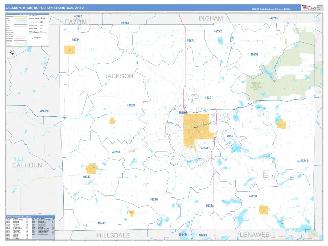 Jackson Metro Area ZIP Code Wall Map, Business Reference style