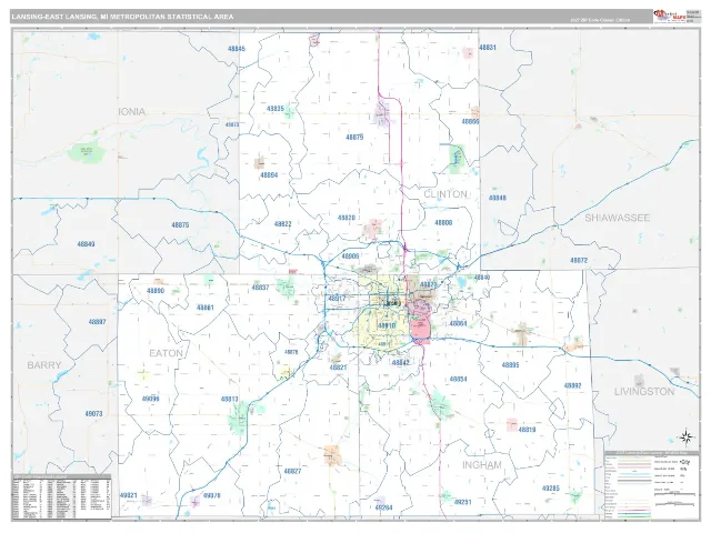 Lansing-East Lansing Metro Area ZIP Code Wall Map, Classic style