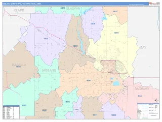 Midland Metro Area ColorCast style ZIP Code wall map