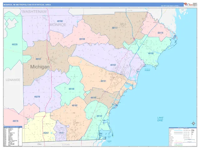 Monroe Metro Area ZIP Code Wall Map, ColorCast style