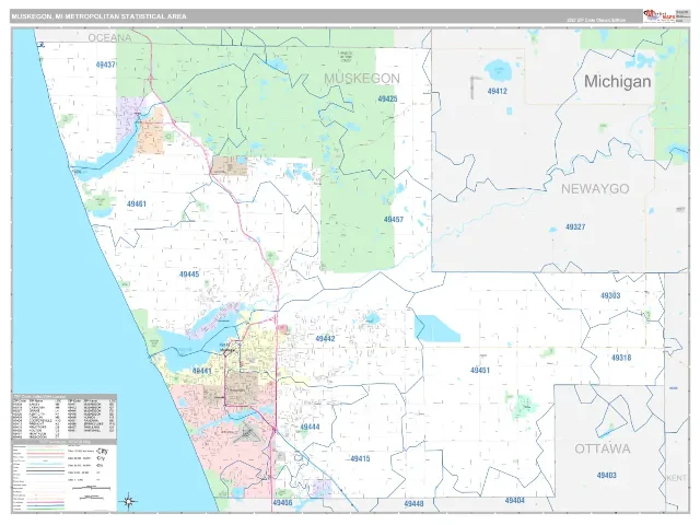 Muskegon Metro Area ZIP Code Wall Map, Classic style
