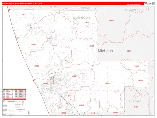 Muskegon Metro Area RedLine style ZIP Code wall map