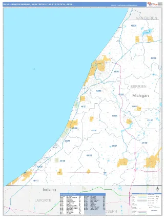 Niles-Benton Harbor Metro Area Business Reference style ZIP Code wall map