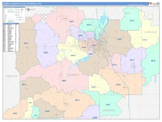 Saginaw Metro Area ColorCast style ZIP Code wall map