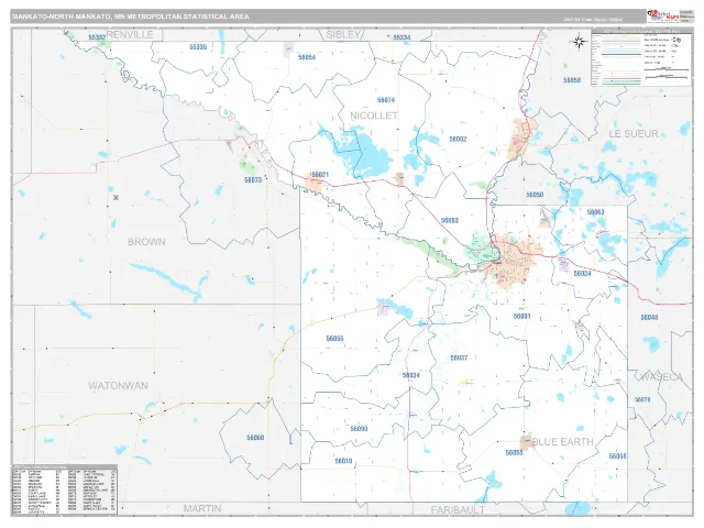 Mankato-North Mankato Metro Area ZIP Code Wall Map, Classic style