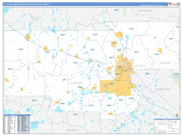 St. Cloud Metro Area ZIP Code Wall Map, Business Reference style
