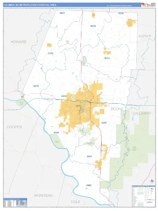 Columbia Metro Area Business Reference style ZIP Code wall map