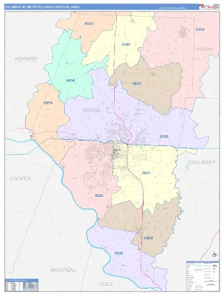 Columbia Metro Area ColorCast style ZIP Code wall map