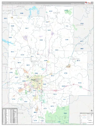 Springfield Metro Area Classic style ZIP Code wall map