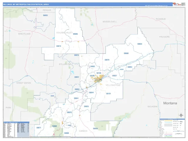 Billings Metro Area ZIP Code Wall Map, Business Reference style