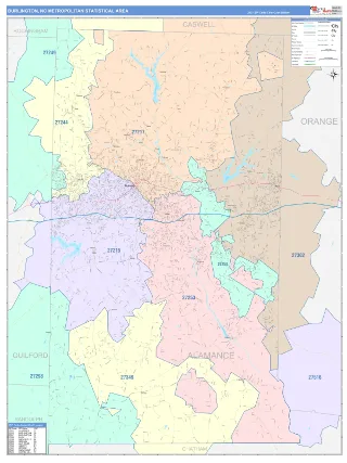 Burlington Metro Area ColorCast style ZIP Code wall map