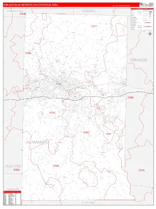 Burlington Metro Area RedLine style ZIP Code wall map