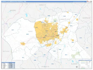 Fayetteville Metro Area Business Reference style ZIP Code wall map