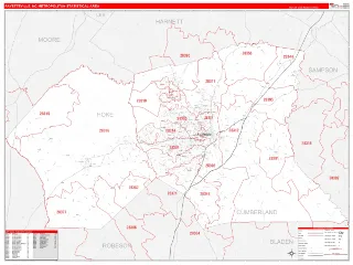Fayetteville Metro Area RedLine style ZIP Code wall map