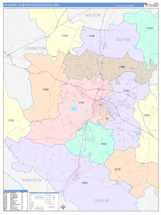 Goldsboro Metro Area ColorCast style ZIP Code wall map