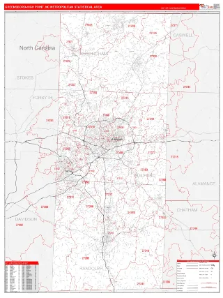 Greensboro-High Point Metro Area RedLine style ZIP Code wall map