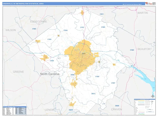 Greenville Metro Area ZIP Code Wall Map, Business Reference style