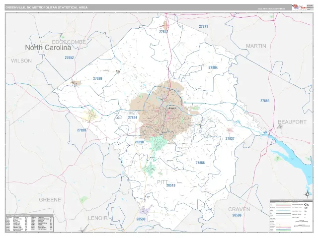 Greenville Metro Area ZIP Code Wall Map, Classic style