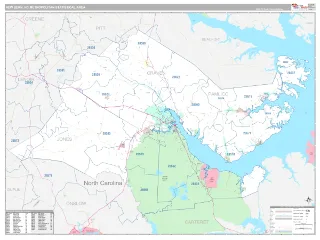 New Bern Metro Area Classic style ZIP Code wall map