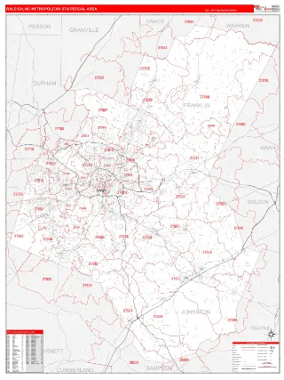 Raleigh Metro Area RedLine style ZIP Code wall map