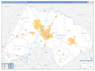 Rocky Mount Metro Area Business Reference style ZIP Code wall map