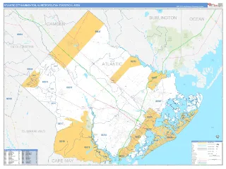 Atlantic City-Hammonton Metro Area Business Reference style ZIP Code wall map