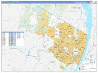 Bergen-Passaic Metro Area Business Reference style ZIP Code wall map
