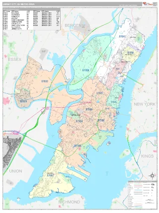 Jersey City Metro Area Classic style ZIP Code wall map