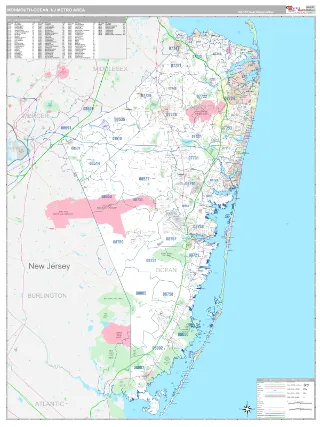 Monmouth-Ocean Metro Area Classic style ZIP Code wall map