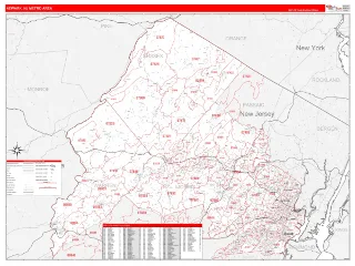 Newark Metro Area RedLine style ZIP Code wall map
