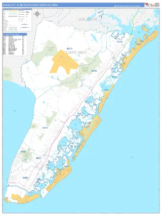 Ocean City Metro Area Business Reference style ZIP Code wall map