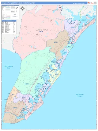 Ocean City Metro Area ColorCast style ZIP Code wall map