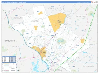 Trenton Metro Area Business Reference style ZIP Code wall map