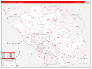 Trenton Metro Area RedLine style ZIP Code wall map