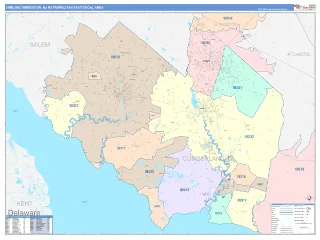 Vineland-Bridgeton Metro Area ColorCast style ZIP Code wall map