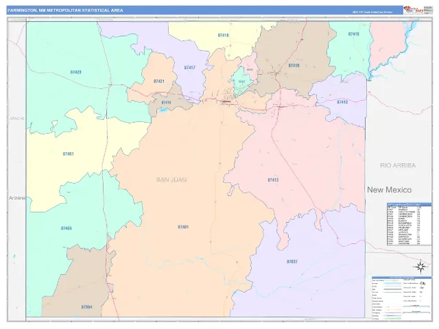 Farmington Metro Area ZIP Code Wall Map, ColorCast style