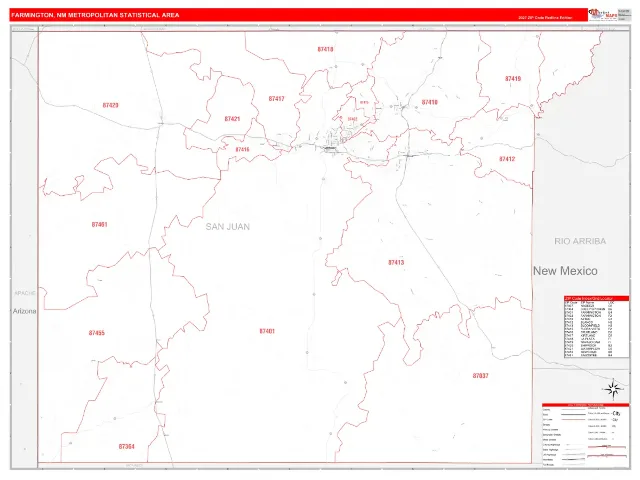 Farmington Metro Area ZIP Code Wall Map, RedLine style