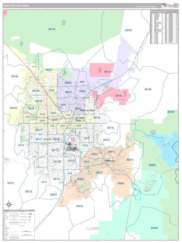 Greater Las Vegas Metro Area ZIP Code Wall Map, Classic style