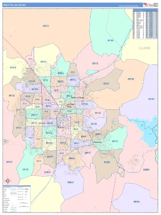 Greater Las Vegas Metro Area ColorCast style ZIP Code wall map