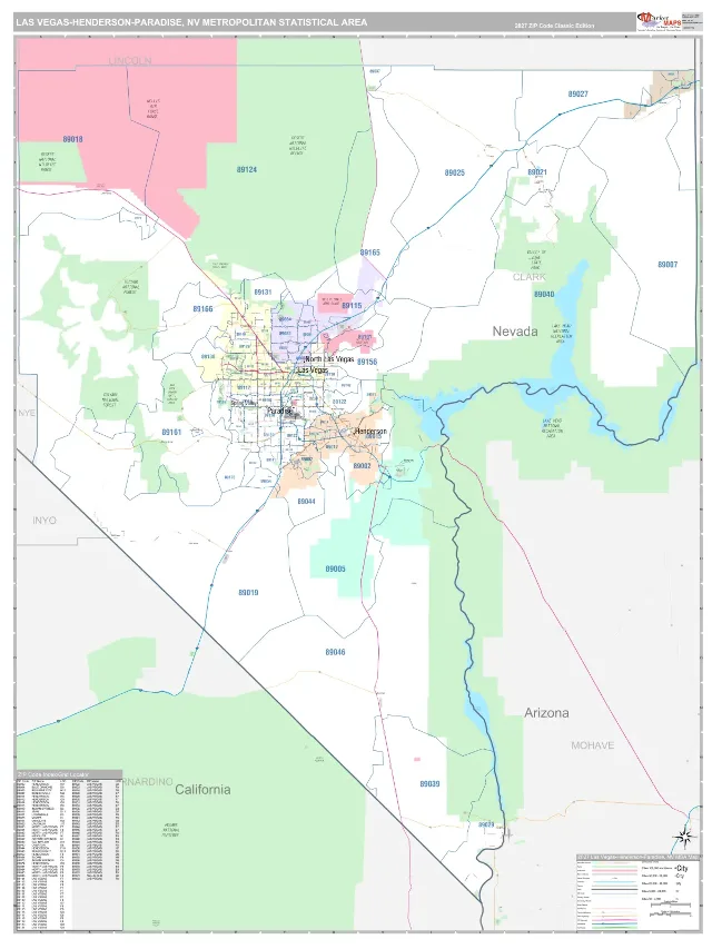 Las Vegas-Henderson-Paradise Metro Area ZIP Code Wall Map, Classic style