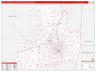 Albany-Schenectady-Troy Metro Area RedLine style ZIP Code wall map