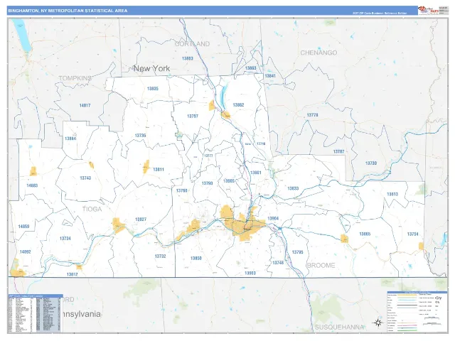 Binghamton Metro Area ZIP Code Wall Map, Business Reference style