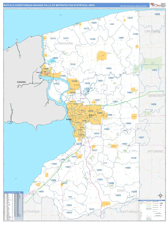 Buffalo-Cheektowaga-Niagara Falls Metro Area ZIP Code Wall Map, Business Reference style